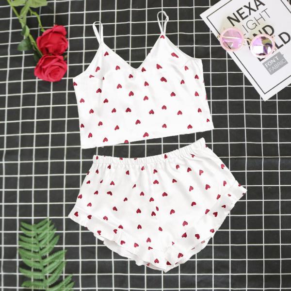 Buy cheap Sweet Cute Sleeveless Short Nighty Sets Sexy Soft Satin Heart Pajama For Women from wholesalers