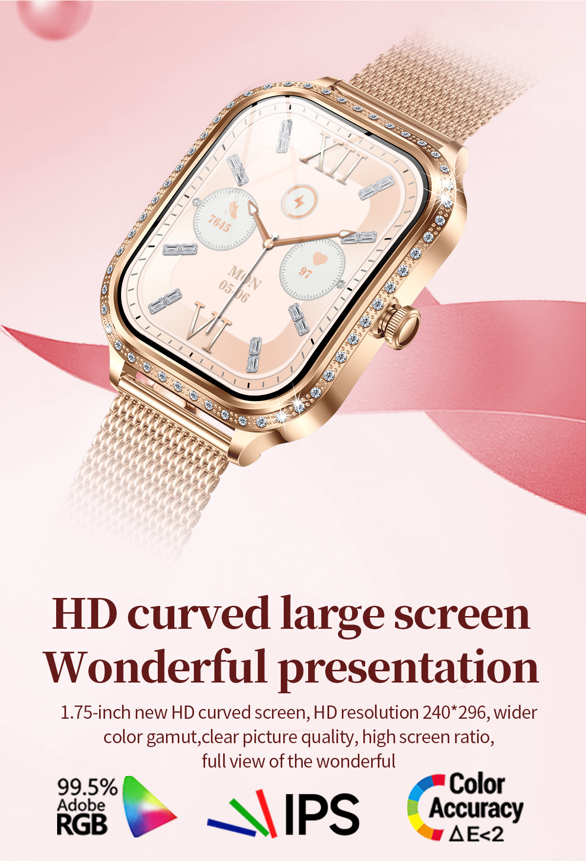 MK88 IPhone Android Women'S Bluetooth Watch Pedometer Amoled Screen Smartwatch