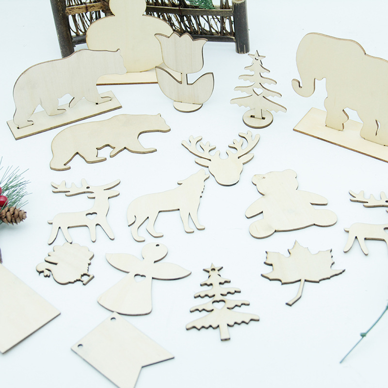 Customized wood chip processing love round five-pointed star six-sided square wooden laser cutting DIY plank