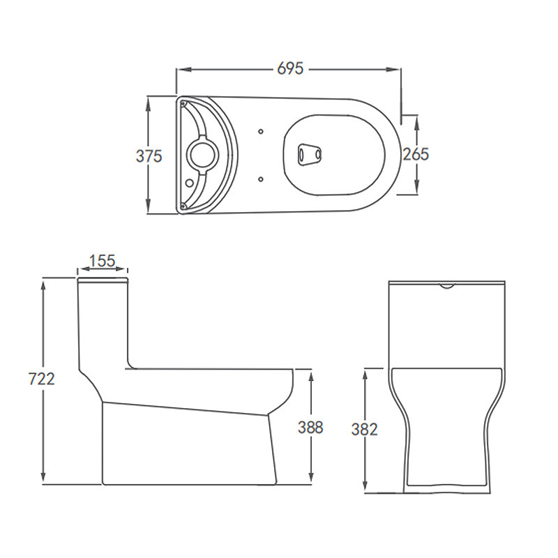Bathroom One Piece Wc 300mm p trap and s trap wc Siphone Ceramic Closestool
