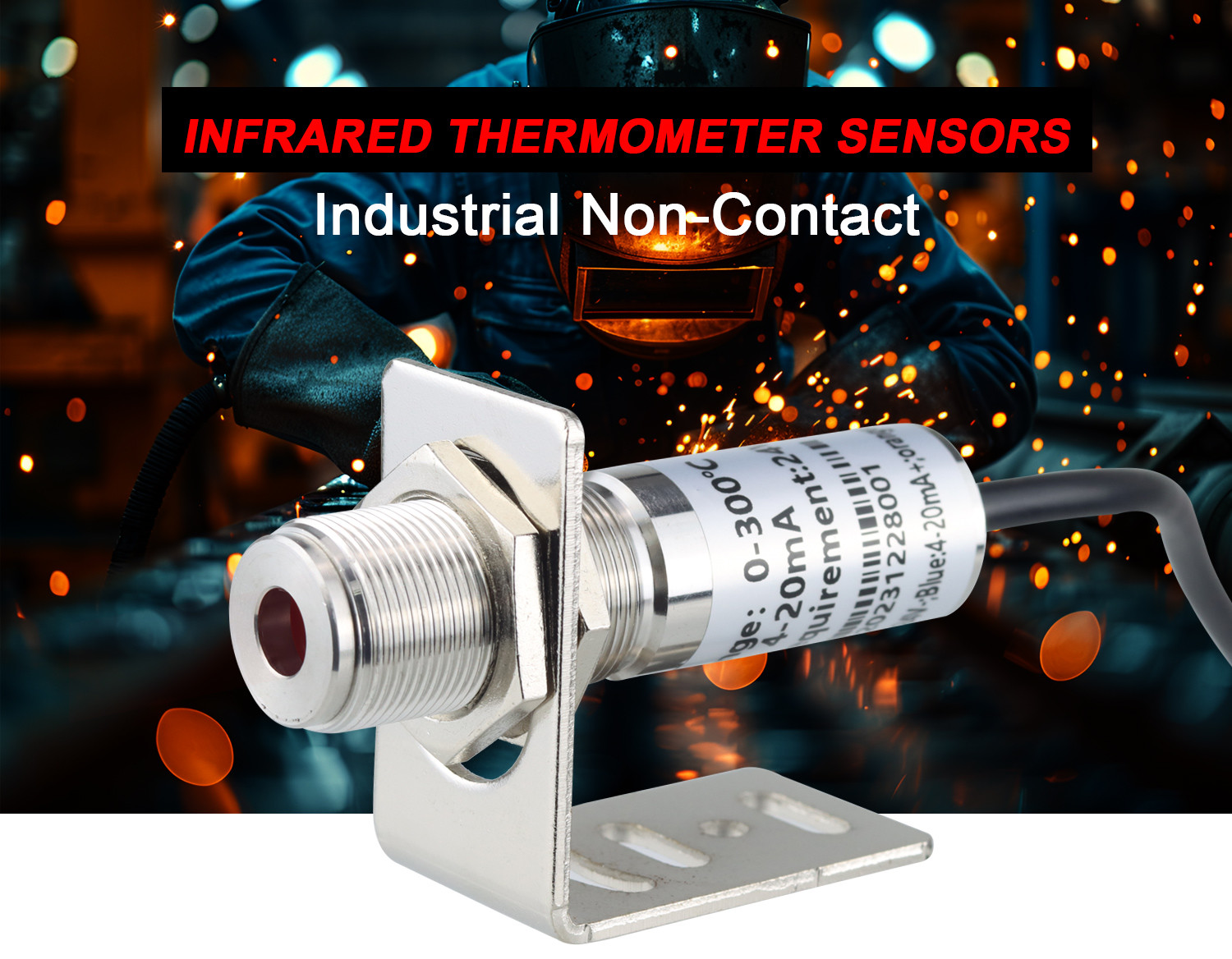 kaemeasu 4 ~ 20mA Stainless Steel Temperature Sensor Industrial High Temp Infrared Pyrometer Transmitter