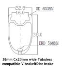 Tubuless Compatible Carbon Rim 700C 38MM 23mm Wide Road Bicycle Clincher