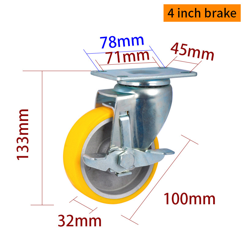 EDL Medium Duty 4inch 150kg Plate TPU Caster by Rigid, Swivel and Brake type 504P-86A