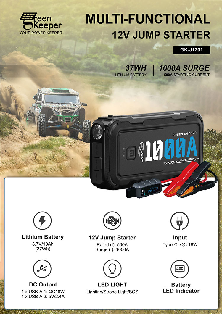 High Capacity 12V 1000A Portable Jump Starter Power Bank for Car Battery Booster