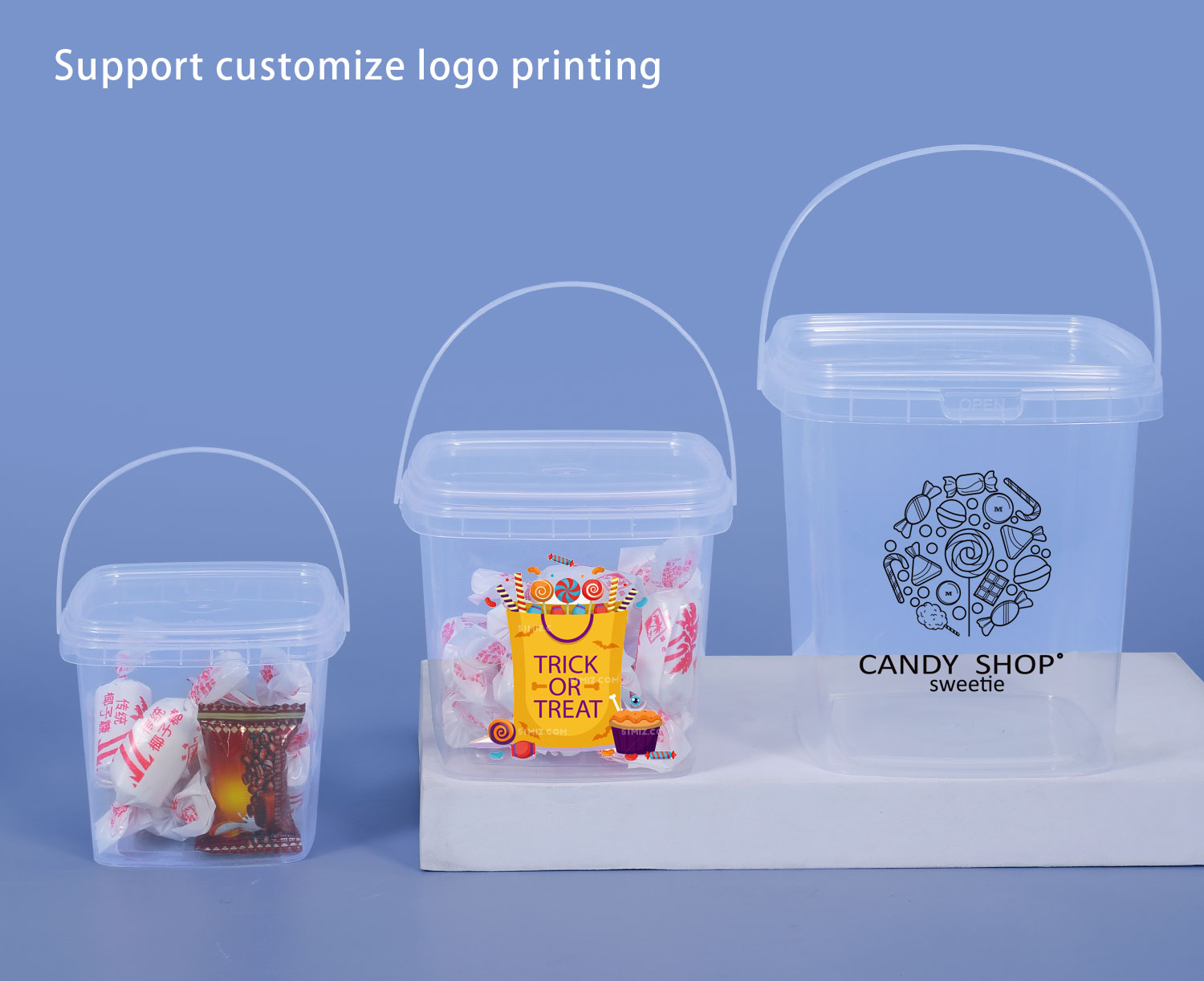 2L Capacity Food Grade Clear Square Plastic Buckets Pail With Handle For Cookies Storage