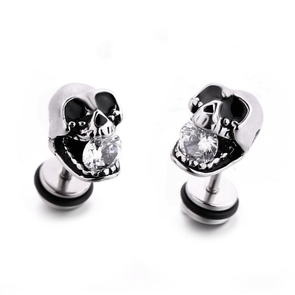 Buy cheap Stainless Steel jewelry punk style polished skull head stud earrings from wholesalers