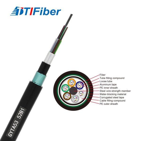 Buy cheap 2-144 Cores GYTA53 Singlemode Outdoor Underground Directly Burried Armored Fiber Optic Cable from wholesalers