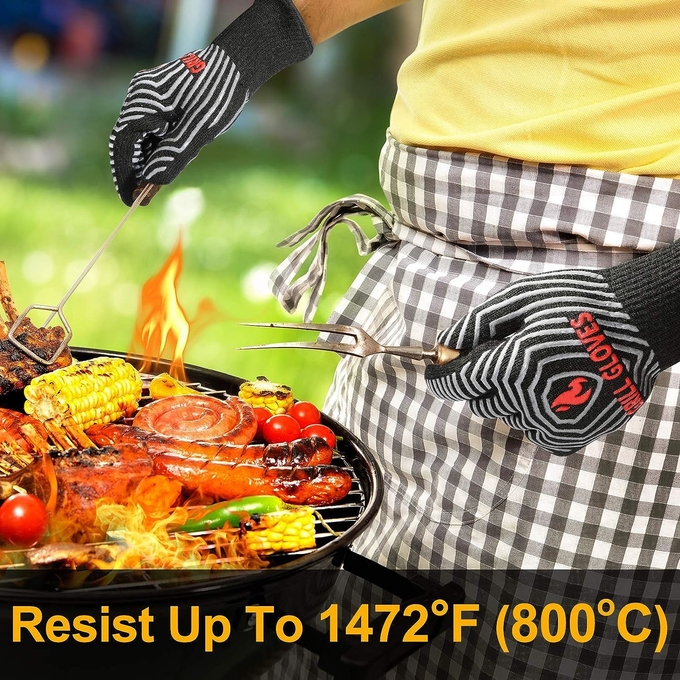 1800°F Extreme Heat Resistant Silicone Non-Slip Oven Gloves, Barbecue, Cooking, Baking Kitchen Gloves