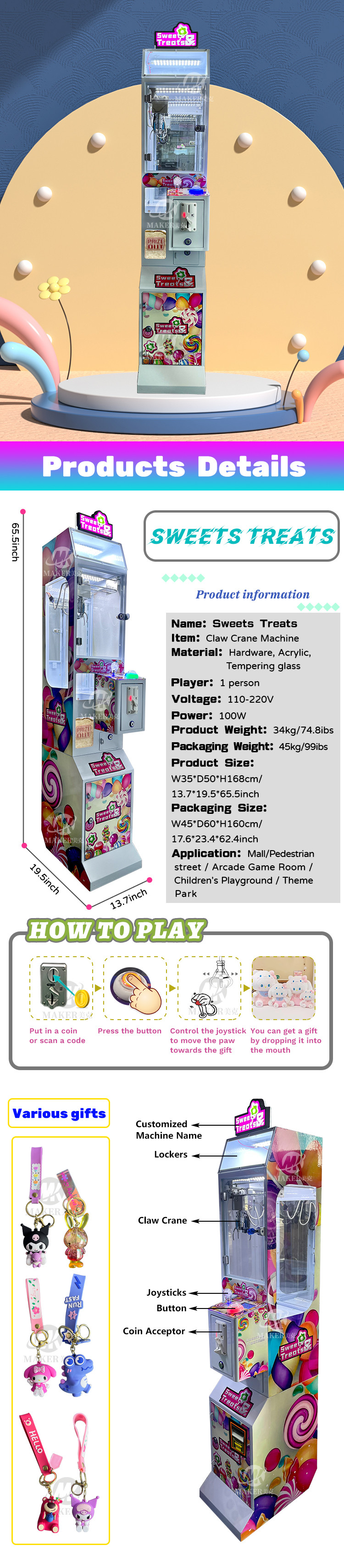 Sweet Treats Mini Doll Catcher Machine Plush Dolls Gift Store Claw Machine For Child