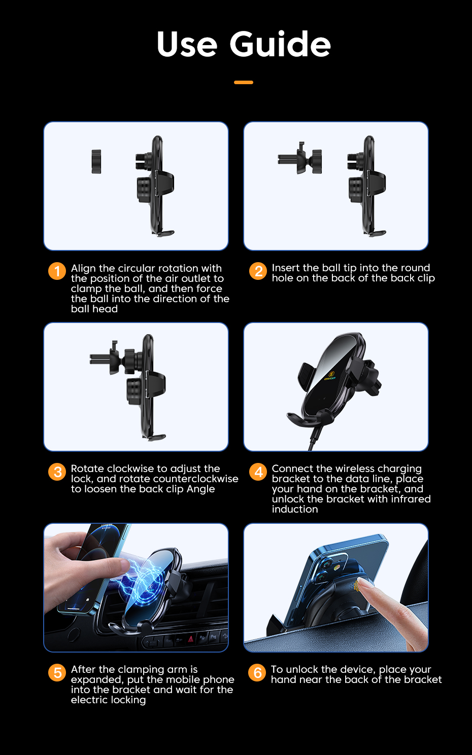 Wireless Charging Car Air Vent Mobile Phone Holder 15W For Car