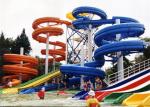 Fiberglass Tube Spiral Water Slide Red / Blue Swimming Pool Equipment