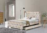 Full Bed Frame with Upholstered Button Tufted Storage Headboard, Wooden Slats