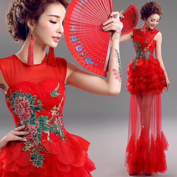 Buy cheap Chinese Style Improved Red Crepe Peony Embroidery Gorgeous Evening Dress TSJY116 from wholesalers