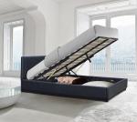 Gas lift Bed Frame with Upholstered Headboard, Storage Bed and Wooden Slats