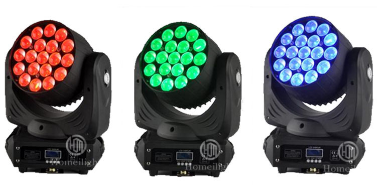 Homei LED Stage Light 19x15w DMX512 Zoom Strobe Wash Moving Head for DJ Bar Disco Lighting