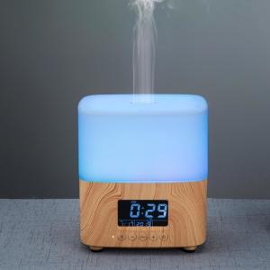 China Wood Grain Ultrasonic LCD Essential Oil Diffuser Alarm Clock on sale