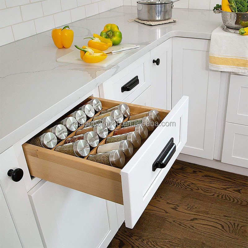 18 Jar Bamboo Spice Organizer Space-Saving Solution for Countertop and Kitchen Drawer