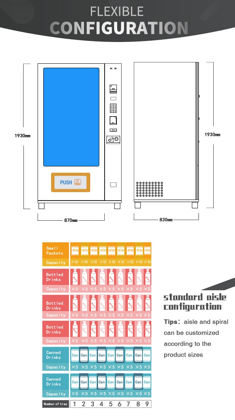 Convenience Store Snack Food Vending Machine For Beverage Milk Micron Smart Machine Vending