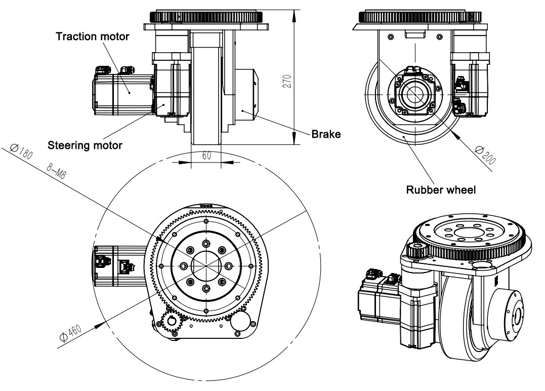 8 inch AGV AC Motor Drive Wheel