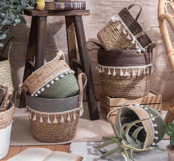 Handicraft Natural Seagrass Storage Basket With Handle ECO Friendly Kids Toy