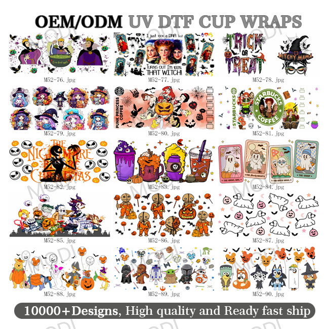 UV DTF Transfers For Halloween Cup Wrap Designs On Glass Tumblers For Holiday Decor
