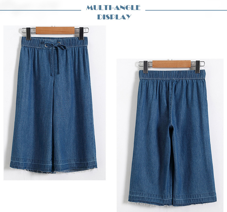 Adjustable Waist Size Kids Denim Clothes Wide Leg Shorts For Girls