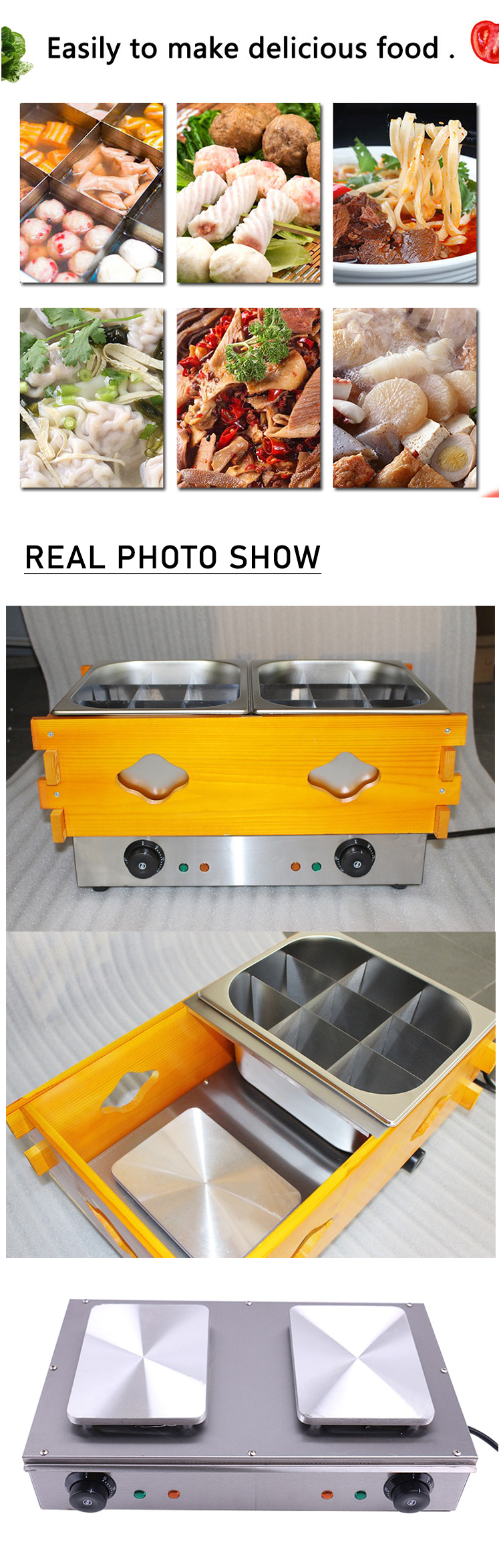 Rust Resistant Stainless Steel Oden Cooking Stove 2 Tanks 18 Grids Wooden Surrounding