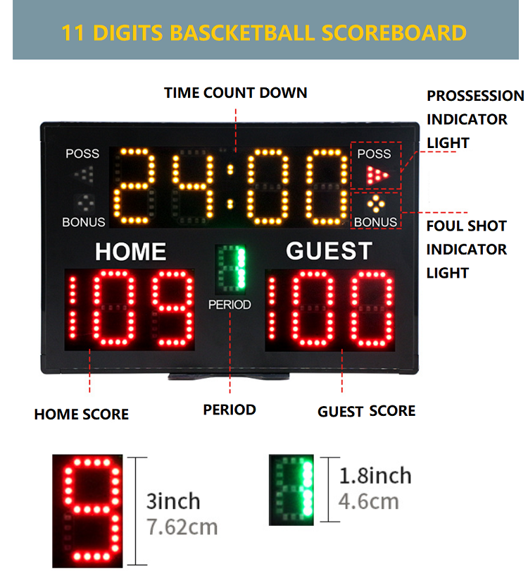 Wireless Remote Control Led Score Board Indoor 24 Second Shot Clock Basketball Electronic Snooker Cricket Soccer Scoreboard SDK