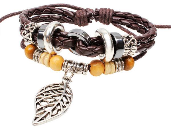 Buy cheap Maple wood beads beaded leather woven leather bracelet alloy bohemian bracelet from wholesalers