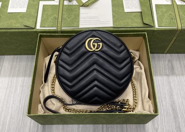 Buy cheap GG Marmont Wave Round Full Leather Chain Bag Soft Leather 18.5cm Length from wholesalers