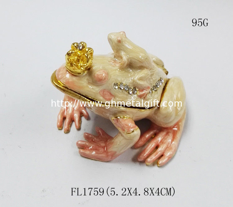 Bejewelled Promotional Gift Alloy Hand painted frog and crab playing on lotus meta frog trinket boxes
