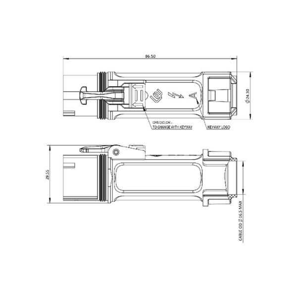 CE Waterproof Battery Connectors , 8mm Straight Angle 1 Pin Wire Connector