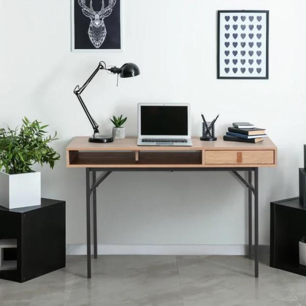 Buy cheap Customized Compact Computer Desk Metal Veneer Wood Desk With Drawers from wholesalers