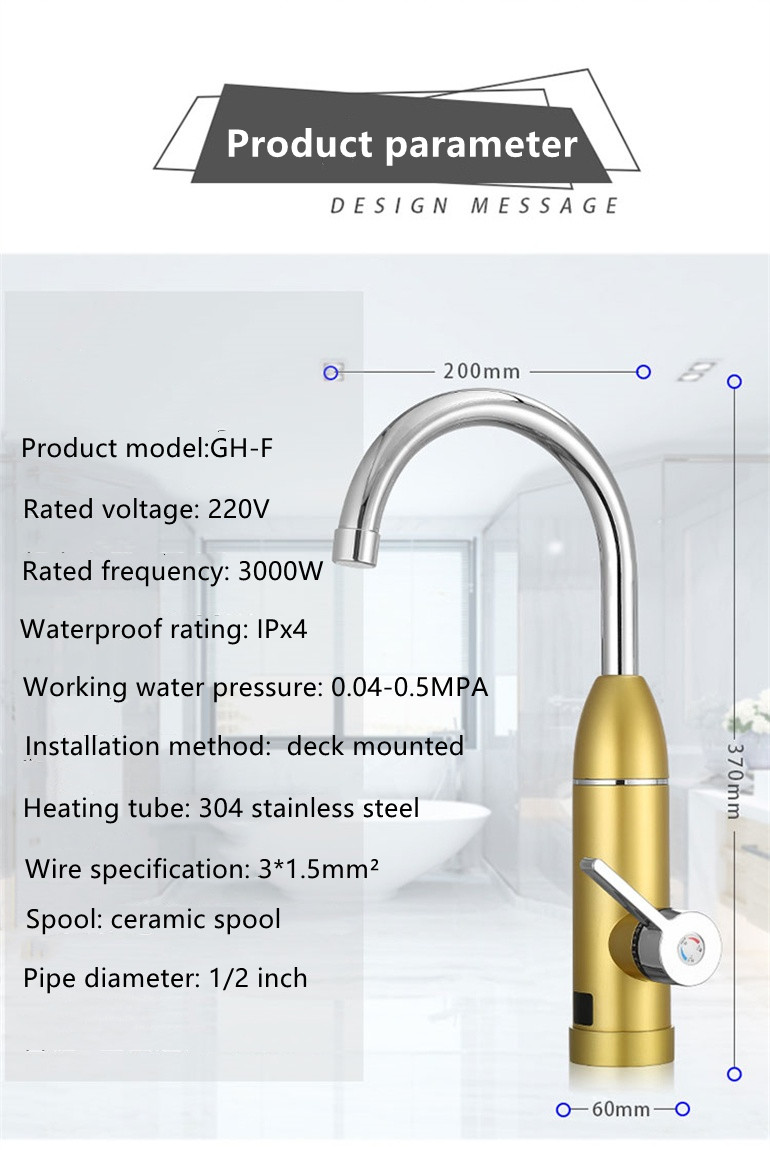 LCD Display Electric Kitchen Water Heater Tap 0.04-0.5MPA LVD For Sink