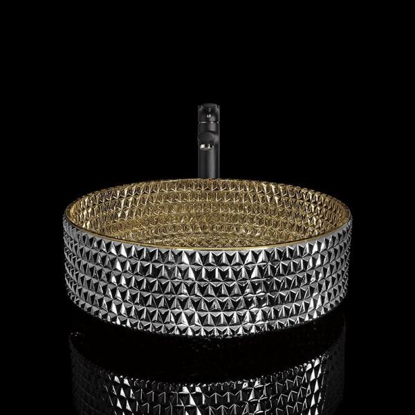 Buy cheap Artistic Round Countertop Basin Unique Crystal Glass Vessel Sinks British Gold Color from wholesalers