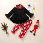Red Winter Children'S Clothing Polyester Christmas Sweater Suit Long Sleeve