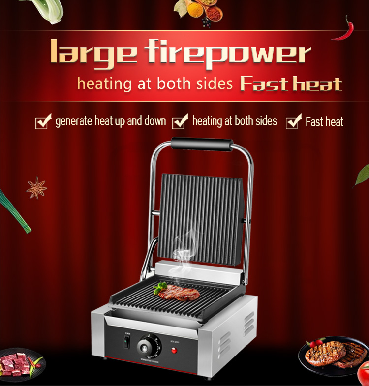 Commercial Electric Grilled Sandwich Panini Maker with Upper Grill Size 215*215mm