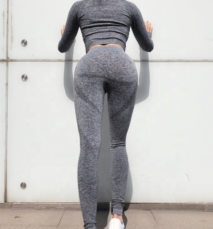 Knitted Seamless Nylon Sportswear Tracksuits Women Long Sleeve Crop Top