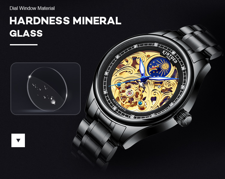 KINYUED popular stainless steel classical automatic luminous hands mens automatic skeleton watch