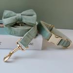 Luxury Nylon Dog Collar Leash With Bow Tie Gold Metal Bbuckles Adjustable Pet
