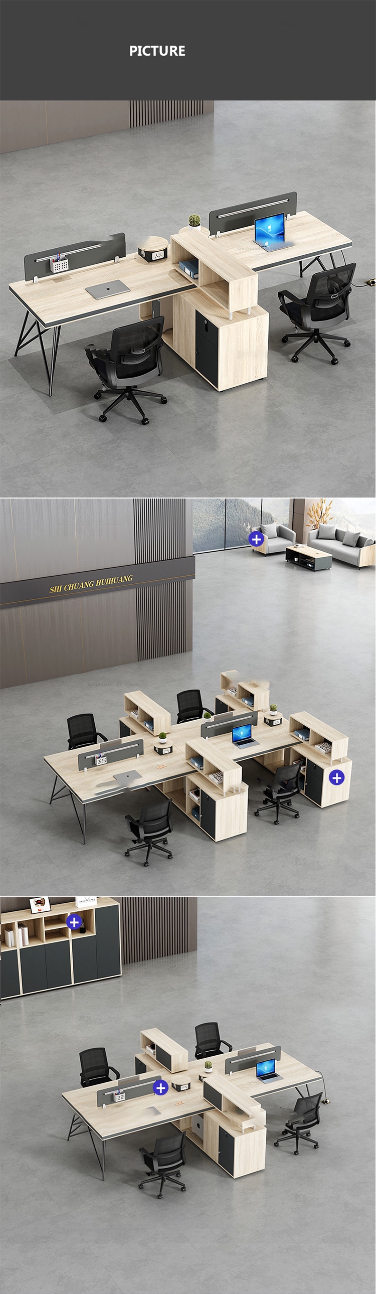 Commercial Furniture Modular Open Workstation Office Furniture with Mobile Bookcase