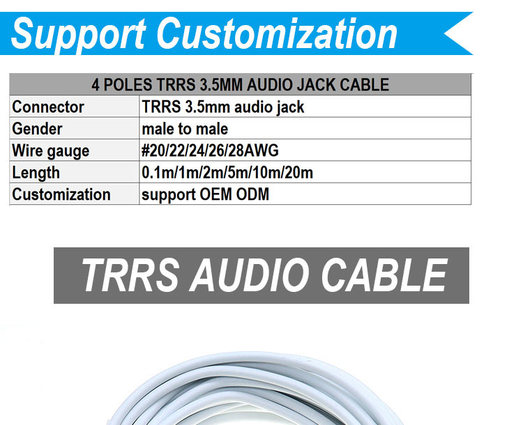 3.5mm Male to Male Female Stereo Aux Mono Jack 3 Poles TRS 4 Poles TRRS Microphone Patch Audio Extension Cable