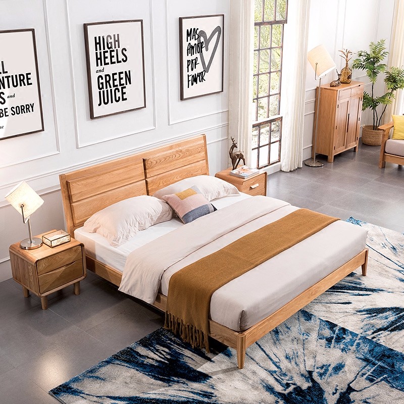 Modern Simple Solid Oak Wood Bed Designer Furniture