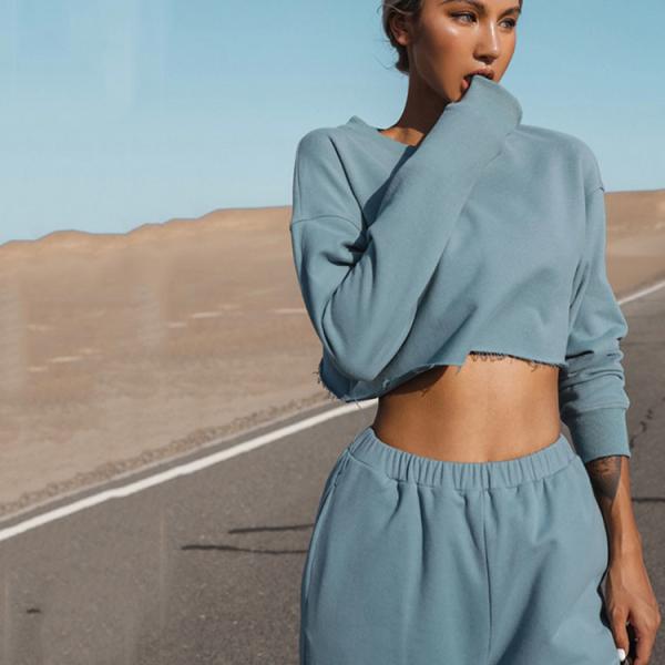 Buy cheap Fashion Long Sleeve Round Neck Cotton Polyester Crop Top from wholesalers