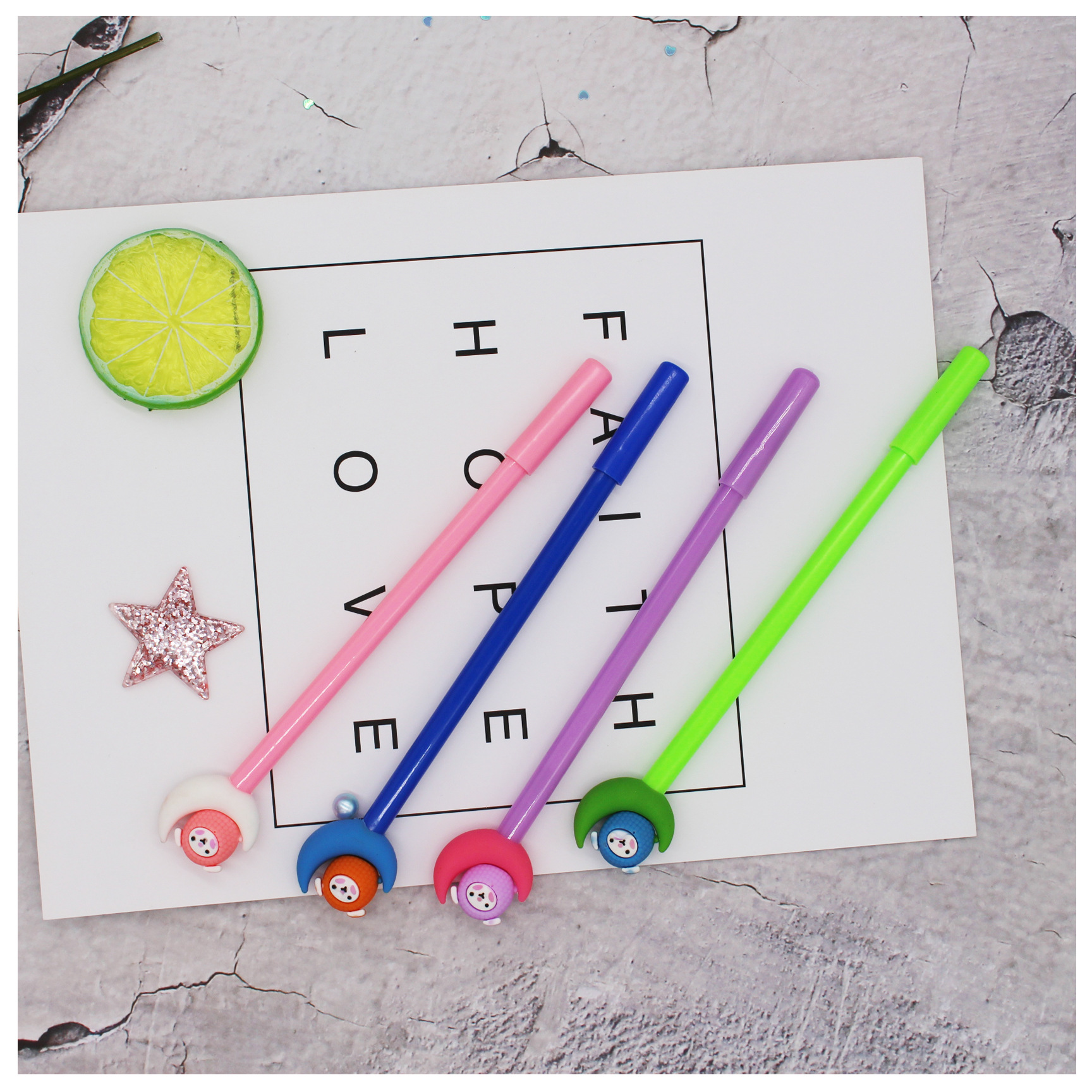 Stationery Supplies Plastic Cartoon 0.38mm Beautiful Black Gel Pen for Office and School