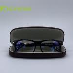 High End Slim PU Leather Metal Glasses Case Portable Dark Brown
