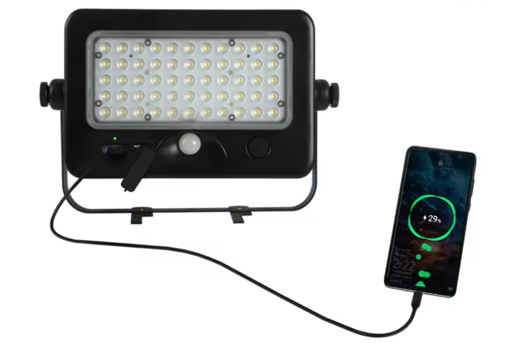 Outdoor Solar Powered Led Flood Lights Waterproof With Motion Sensor Double Side Solar Panel