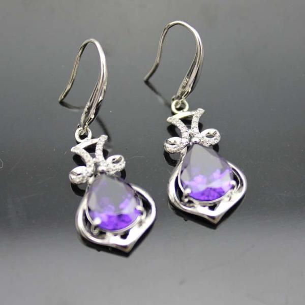 Buy cheap Fashion 925 Silver Pear Shape Amethyst Cubic Zircon Earrings（PSJ06005） from wholesalers