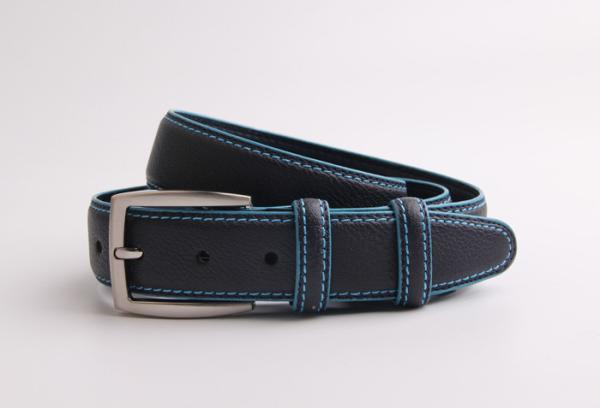 Buy cheap Classic Mens Leather Dress Belt With Blue Stitching And Edge Painting from wholesalers