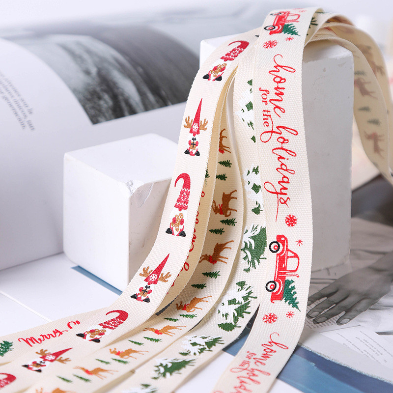 16mm*100y Merry Christmas Printed Cotton Ribbon Customized Cotton Ribbon